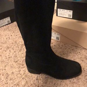 black over the knee suede boots with drawstring - wide calf